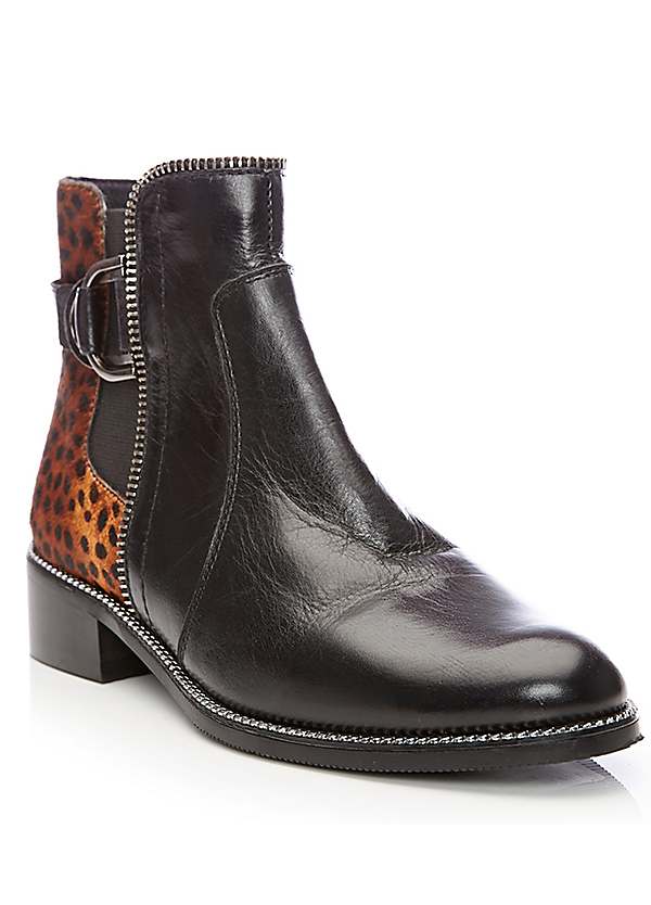 Moda In Pelle Kaliser Black Leopard Womens Leather Ankle Boots