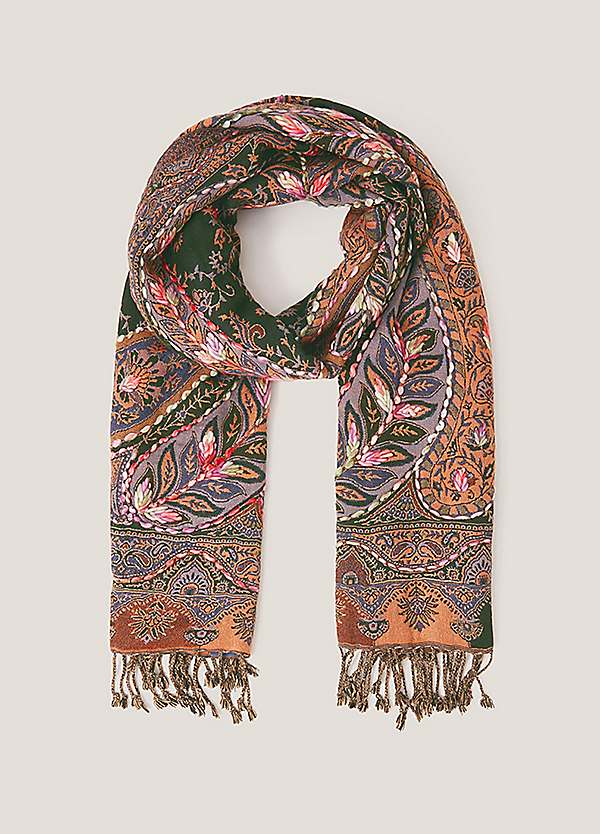 Monsoon Anne Embroidered Paisley Print Scarf | Kaleidoscope