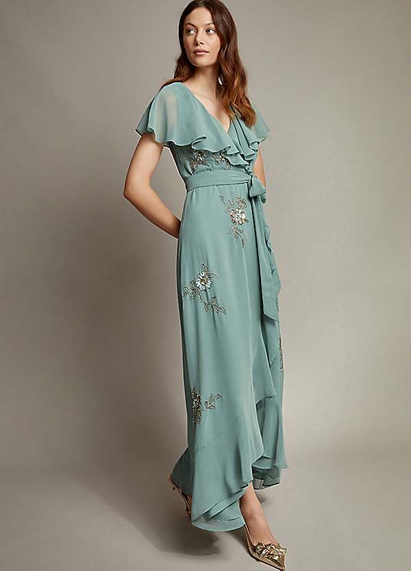 Monsoon Ausha Floral Embellished Maxi Wrap Dress Kaleidoscope - Main Image