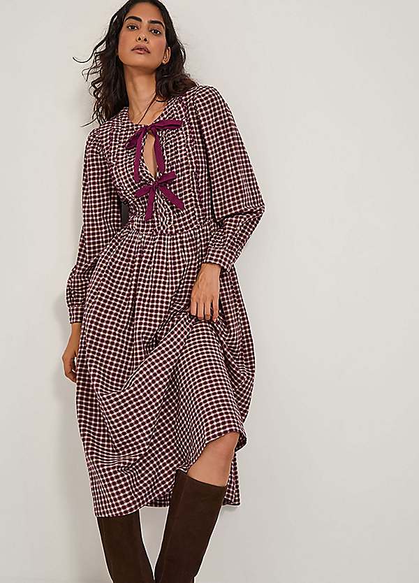 burgundy check dress Out Of Nowhere Halter Mini Dress Burgundy | Pink Check | Burgundy | Pink Check | Womens main image 1