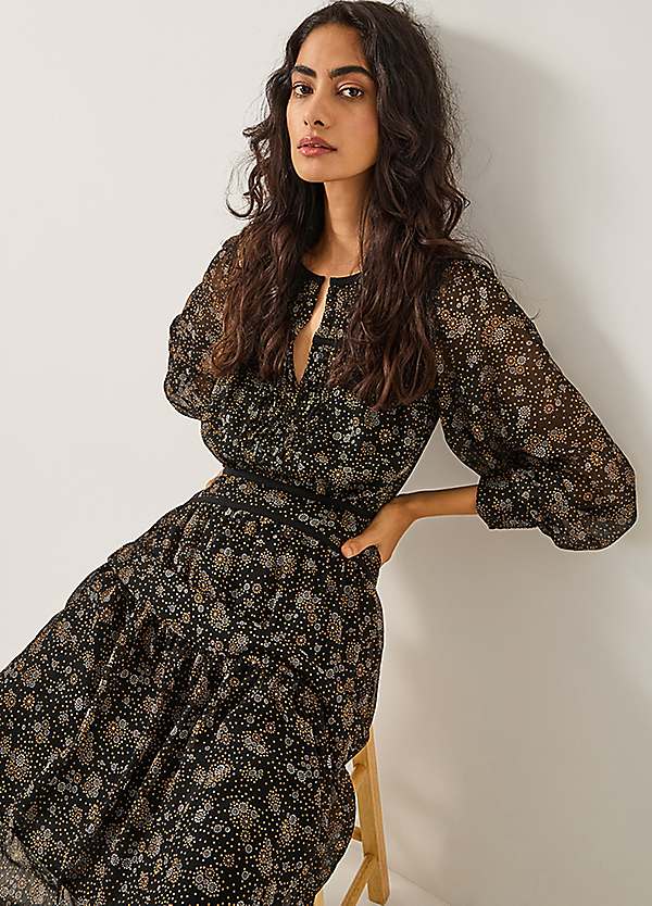 Monsoon Clara Dotwork Print Midi Dress Kaleidoscope