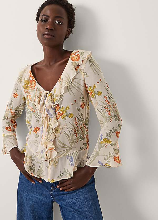 Monsoon Jesse Sheer Frill Floral Blouse | Kaleidoscope