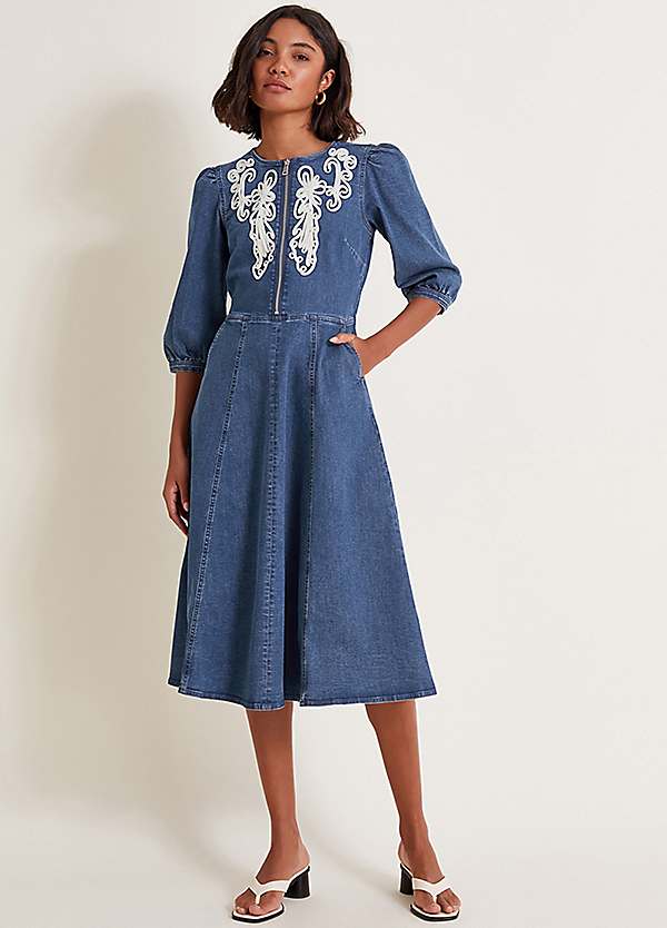 green emerald velvet dress Second-Hand Monsoon Classy Navy Embroidered Midi Dress Size 10  SwapUp