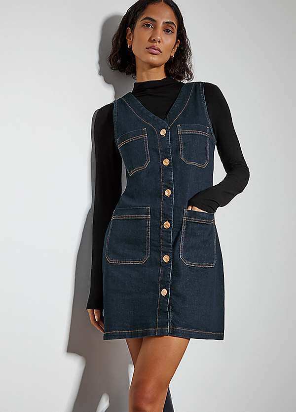 Monsoon Pia Denim Pinafore Mini Dress | Kaleidoscope