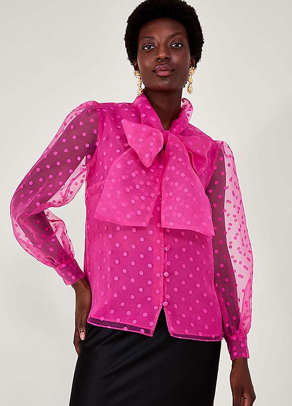 Polka dot blouse with bow deals