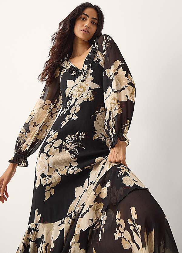 summer dress maxi with sleeves Pink Floral Puff Sleeve Maxi Dress