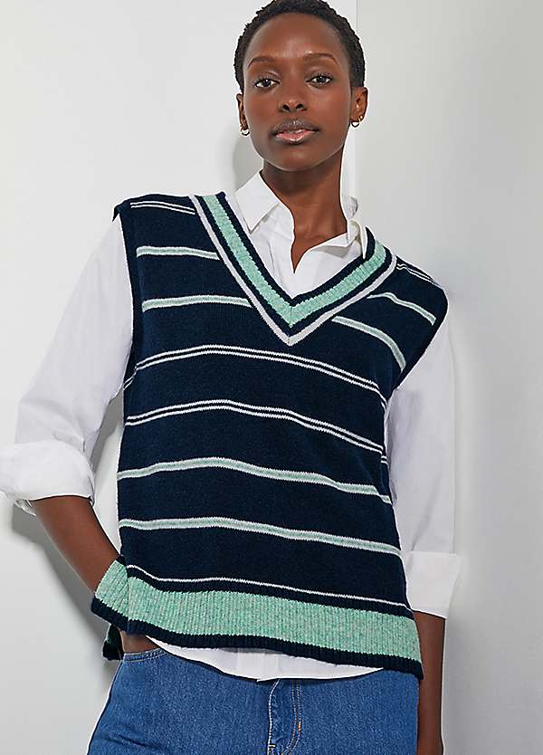 Monsoon Shauna Stripe V-Neck Sweater Vest Kaleidoscope