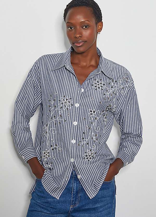 Monsoon Sherry Embroidered Stripe Shirt | Kaleidoscope Monsoon Sherry Embroidered Stripe Shirt | Kaleidoscope