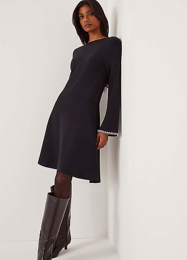 Monsoon Tate Embellished Long Sleeve Knit Mini Dress | Kaleidoscope