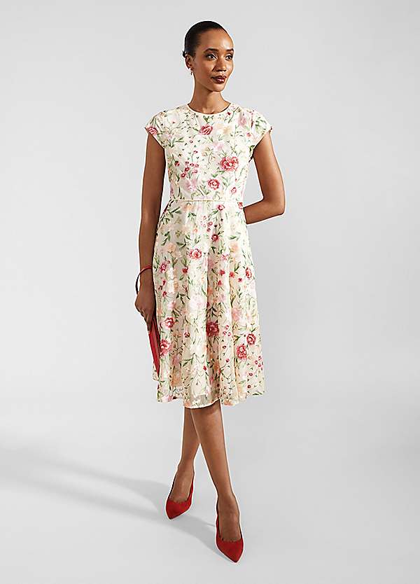 embroidered midi dress with sleeves