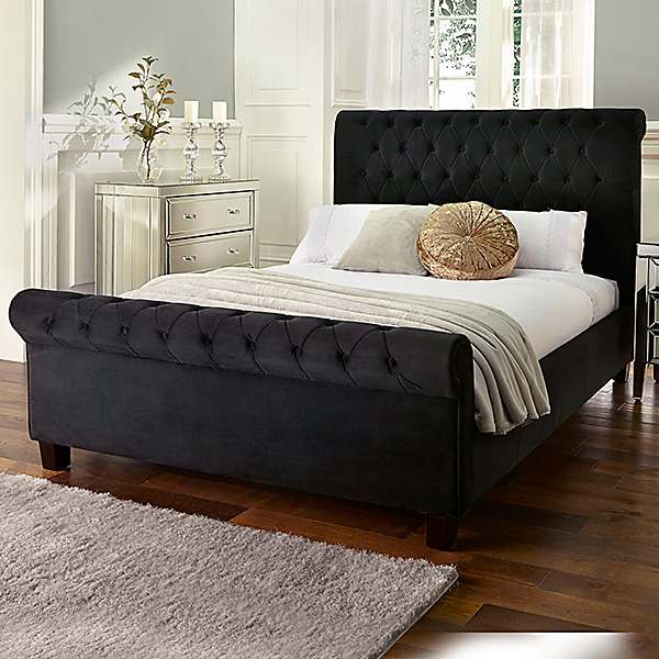 Ophelia Deluxe Upholstered Bed Frame, Black Upholstered Headboard And Frame