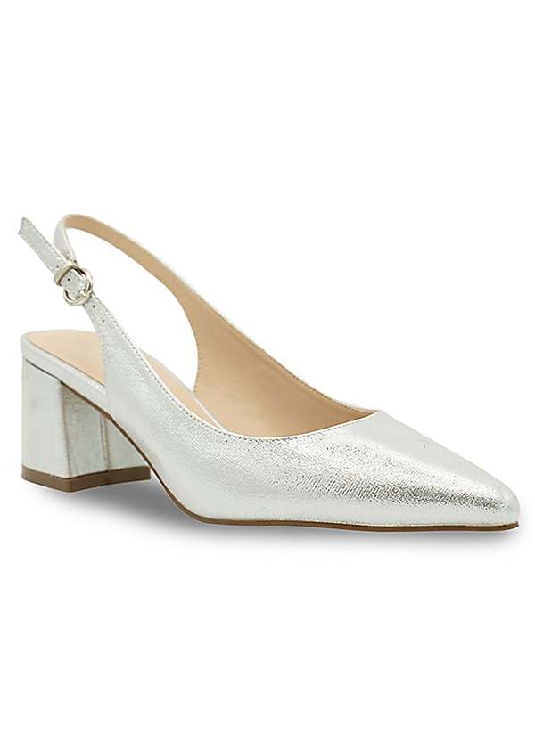 Paradox London Imelda Silver Shimmer Mid Heel Block Heel Sling Back Court Shoes Kaleidoscope