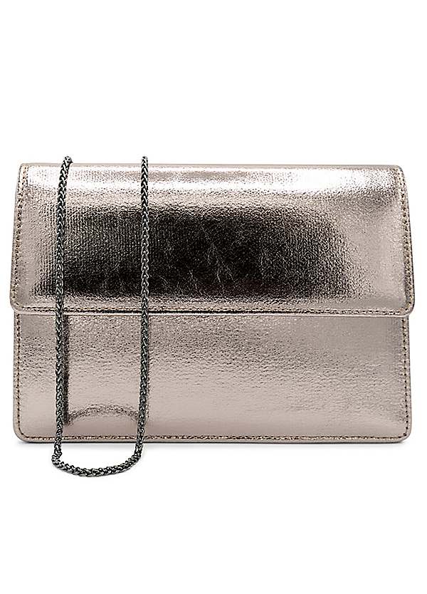 Paradox London Pewter Metallic ’Darlene’ Flap Clutch Bag