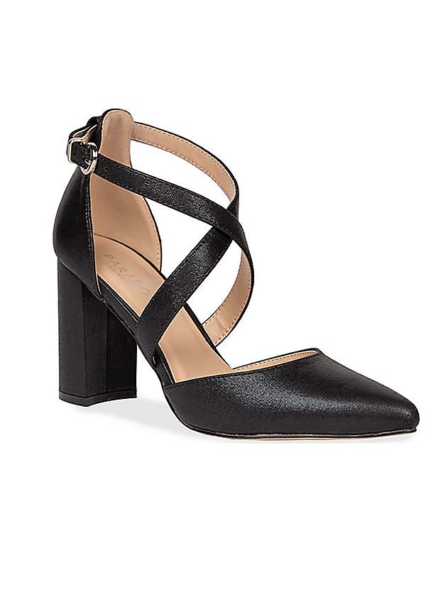 Grey block store heel court shoes