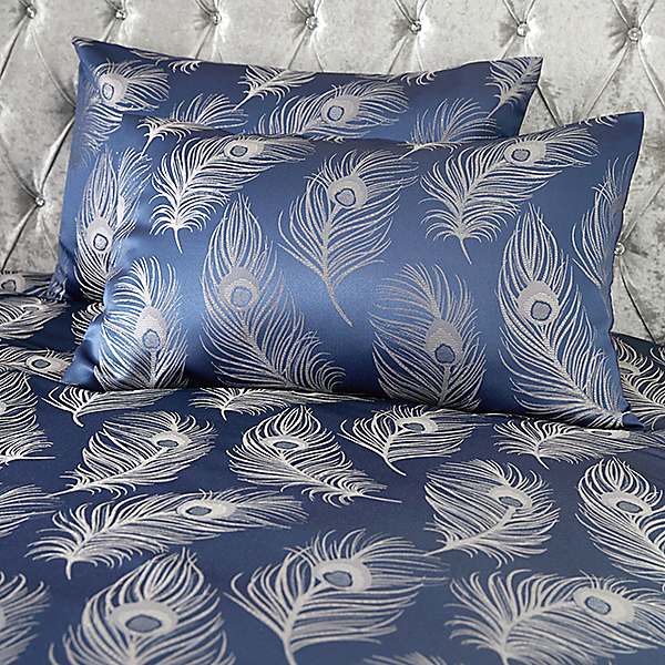 Peacock Feather Embroidered Teal Duvet Cover Oxford Pillowcase