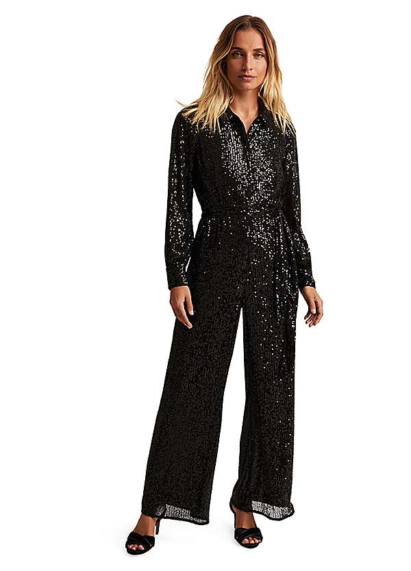 Phase Eight Alessandra Black Sequin Shirt Jumpsuit Kaleidoscope