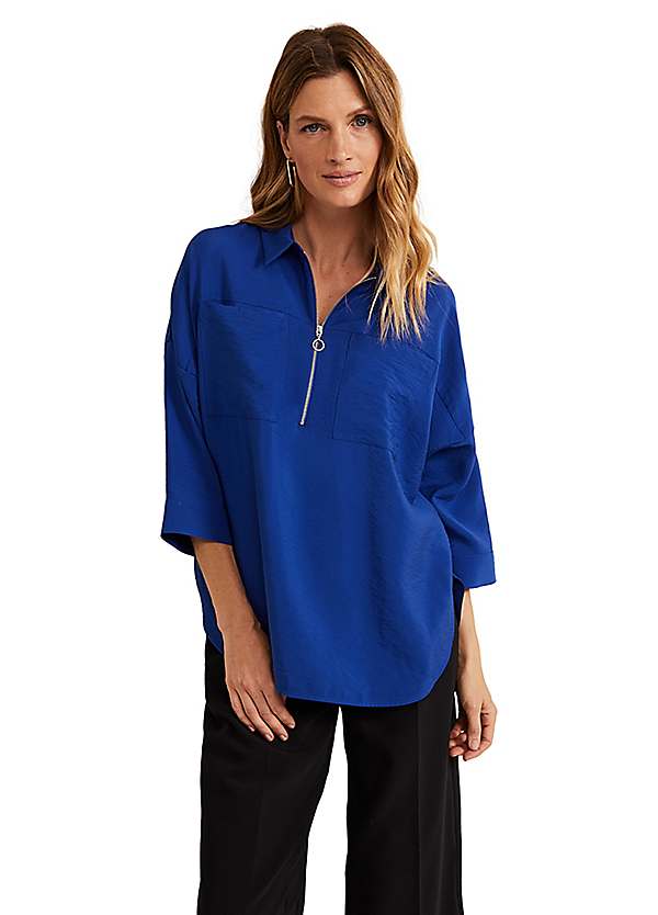 Phase Eight Cynthia Zip Shirt Blue
