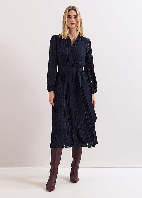 Phase Eight Marina Navy Laser Cut Midi Dress | Kaleidoscope
