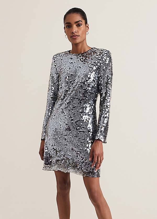 Phase Eight Rhia Silver Sequin Mini Dress | Kaleidoscope