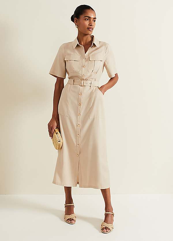 midi utility shirt dress Poppy Contrast Piping Utility Midi Shirt Dress S