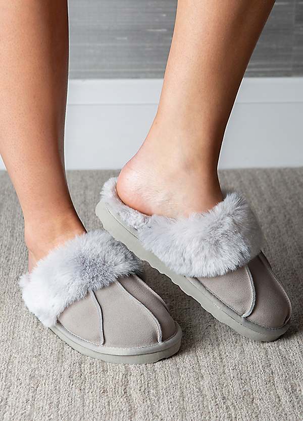 suede mule slippers grey