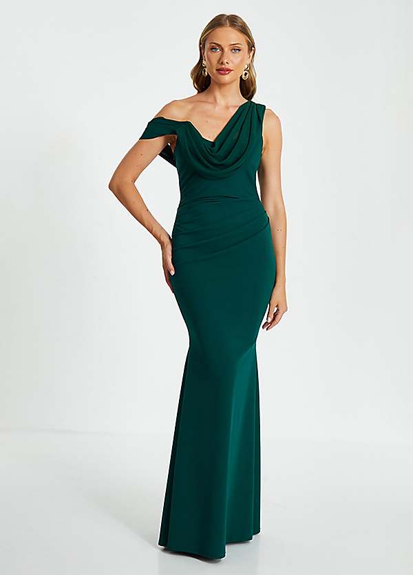 Quiz Bottle Green One Shoulder Cold Shoulder Detail Maxi Dress