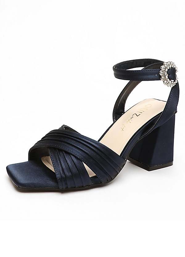 Quiz navy diamante low heel sandals best sale