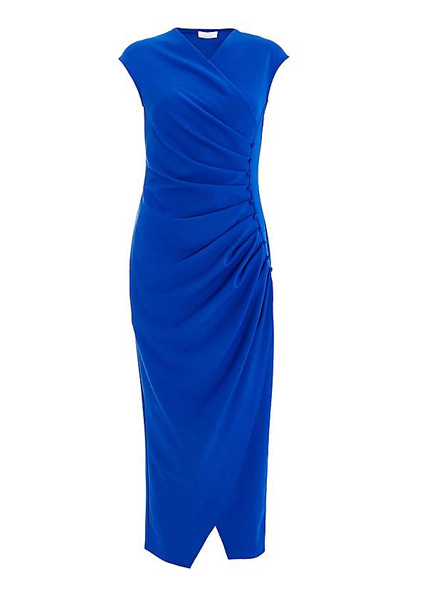 Quiz Royal Blue Scuba Crepe Midaxi Dress with Wrap Button Detail