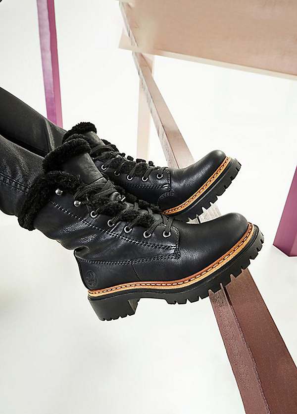 Heel Boots Ladies Ankle Boots With Fur Trim Rieker Faux Fur Trim