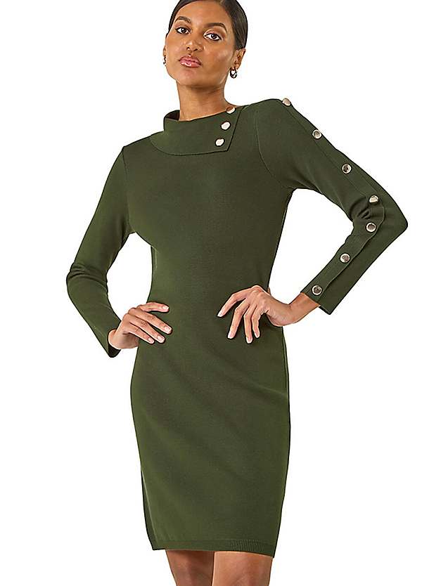 Roman Button Detail Roll Neck Jumper Dress | Kaleidoscope