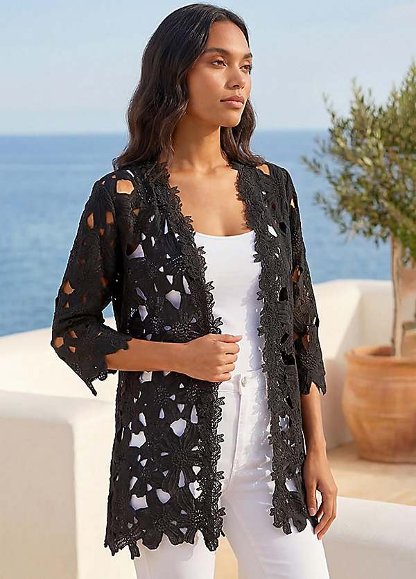 Roman Crochet Lace Longline Jacket | Kaleidoscope