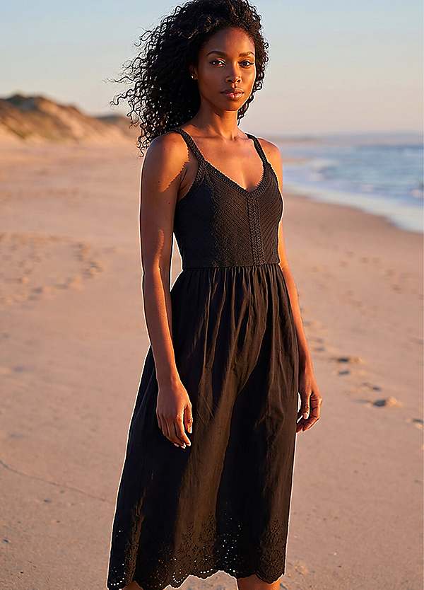 Roman Crochet Strappy Midi Dress