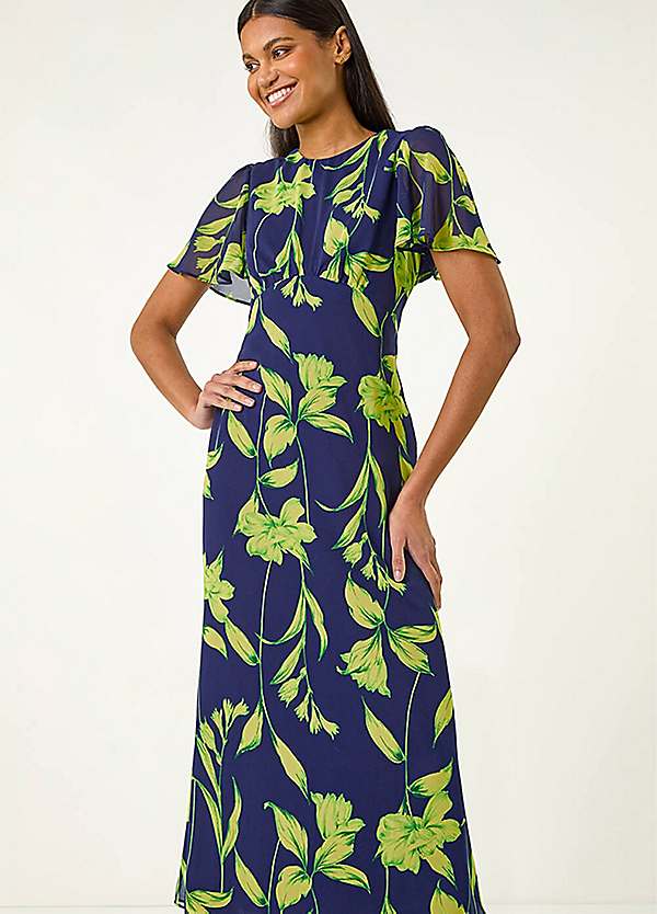 Roman Leaf Print Back Tie Midi Dress | Kaleidoscope