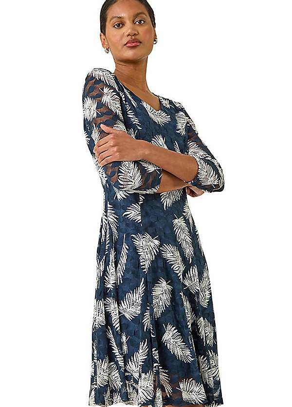 Roman Leaf Print Lace Stretch Dress | Kaleidoscope