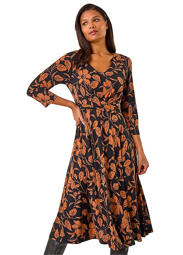 closet london leaf print wrap midi dress Closet London