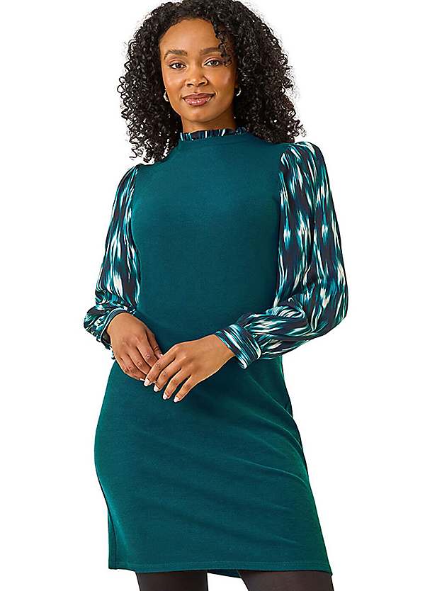 Roman Petite Contrast Frill Stretch Dress | Kaleidoscope