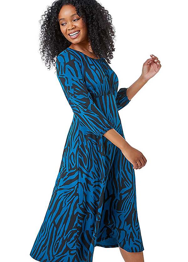 Roman Petite Zebra Print Stretch Midi Dress