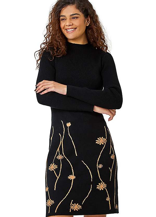 Roman Ribbed Knit Floral Stretch Dress