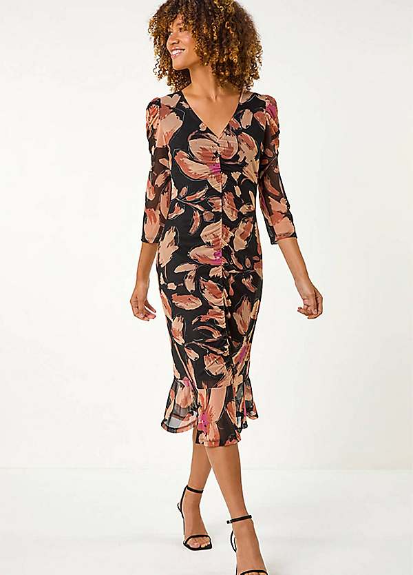 Roman Ruched Floral Frill Dress Kaleidoscope