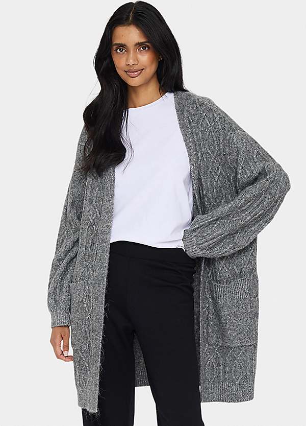 Cable Knit Cardigan Long CABLE KNIT CARDIGAN LIGHT GREY