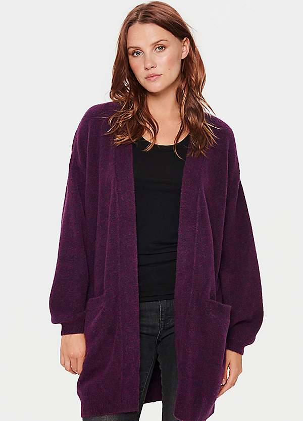 purple open front cardigan