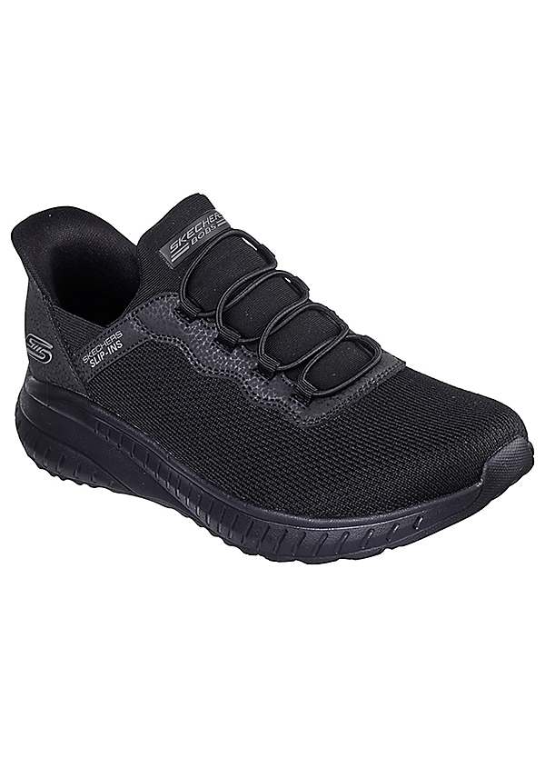 Skechers Wide Fit Black Bobs Squad Chaos Slip Ins Gore Bungee Knitted Trainers