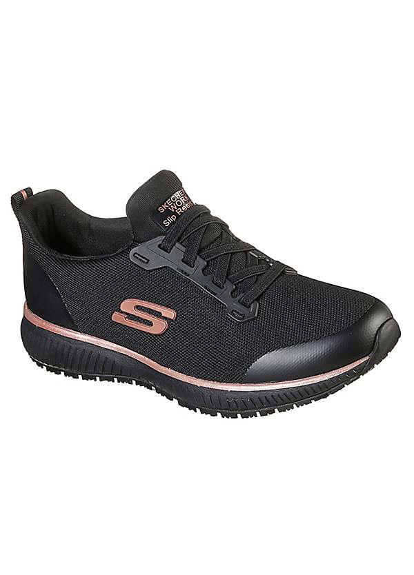 Skechers Work Black Rose Gold Slip Resistant Squad SR Trainers Kaleidoscope