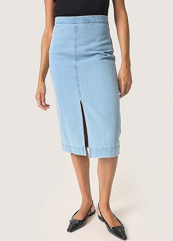 Soaked in Luxury SLAnnabeth Denim Below Knee Pencil Skirt