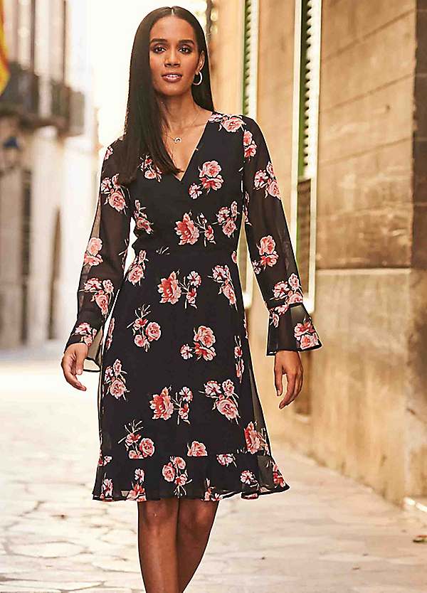 Shop black floral print wrap dress Shop Black Friday