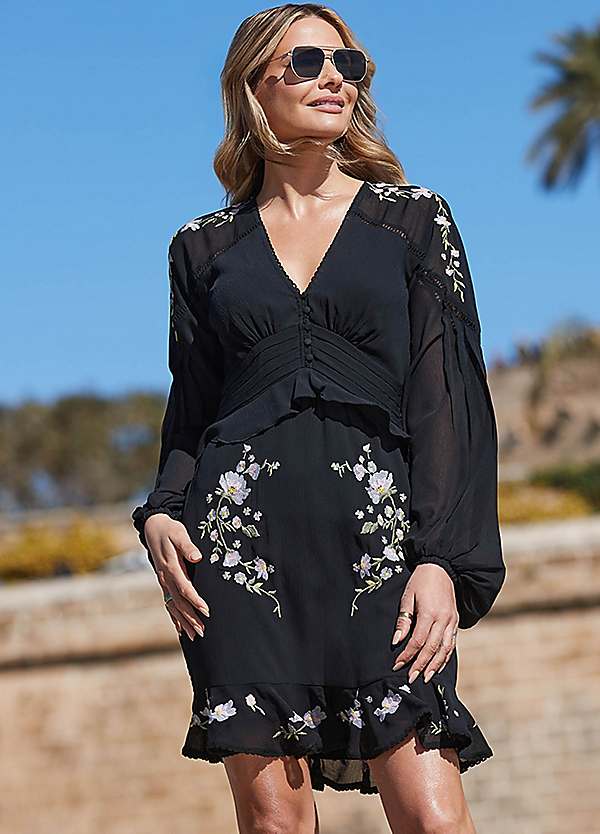 sachin and babi light blue dress Sheer Floral Embroidered Dress. For Sale at Ruby Lane