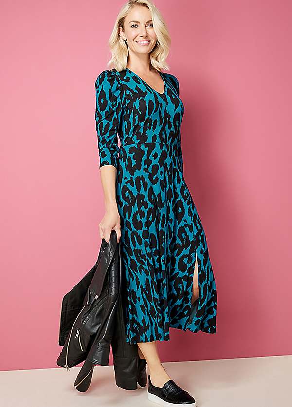 next teal animal print dress