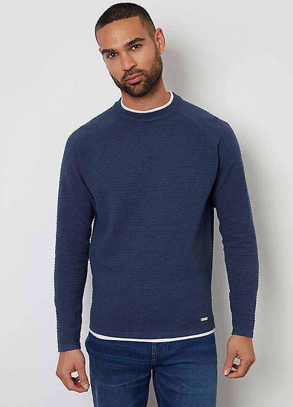 Crew Neck Mockable Jumper Threadbare Men's Navy Blue Crew Neck