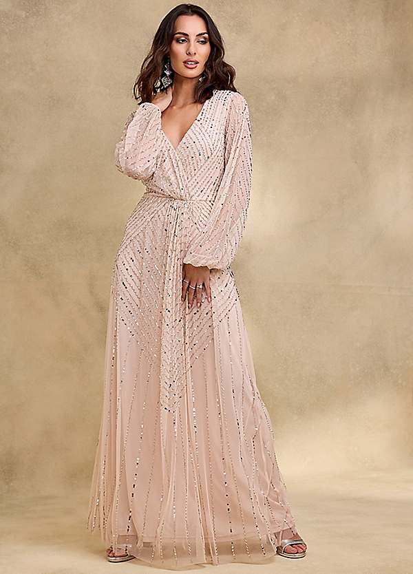 chinese dress ladies Eva Hand Beaded Pearl & Lace Maxi Dress / White | Meshki main image 0