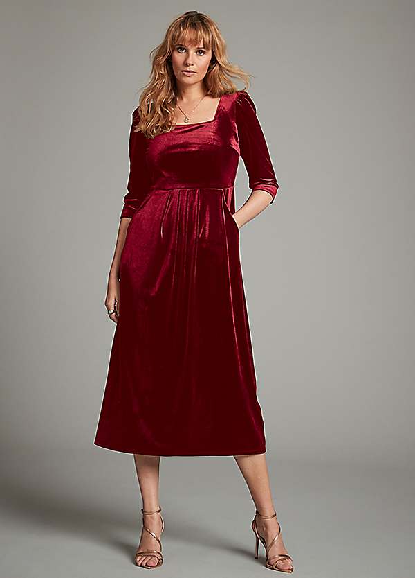 strapless open back dress Midi Dress in Berry Red  